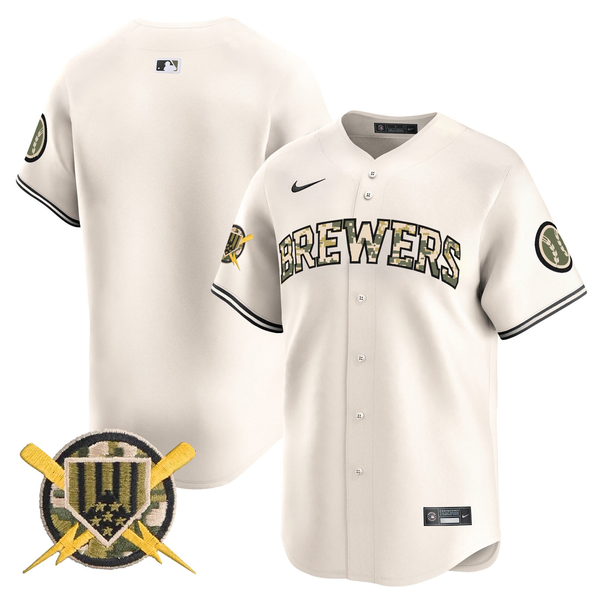 Men's Milwaukee Brewers Armed Forces Day Vapor Premier Limited Jersey - All Stitched - Cream, Team