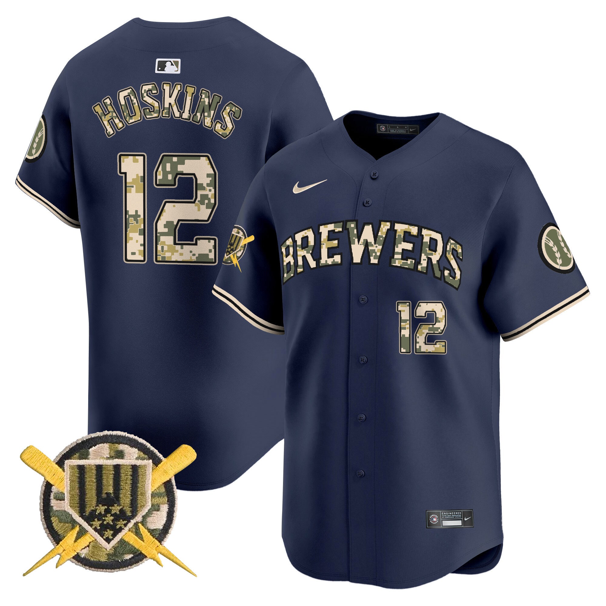 Men's Milwaukee Brewers Armed Forces Day Vapor Premier Limited Jersey - All Stitched - Navy, Rhys Hoskins