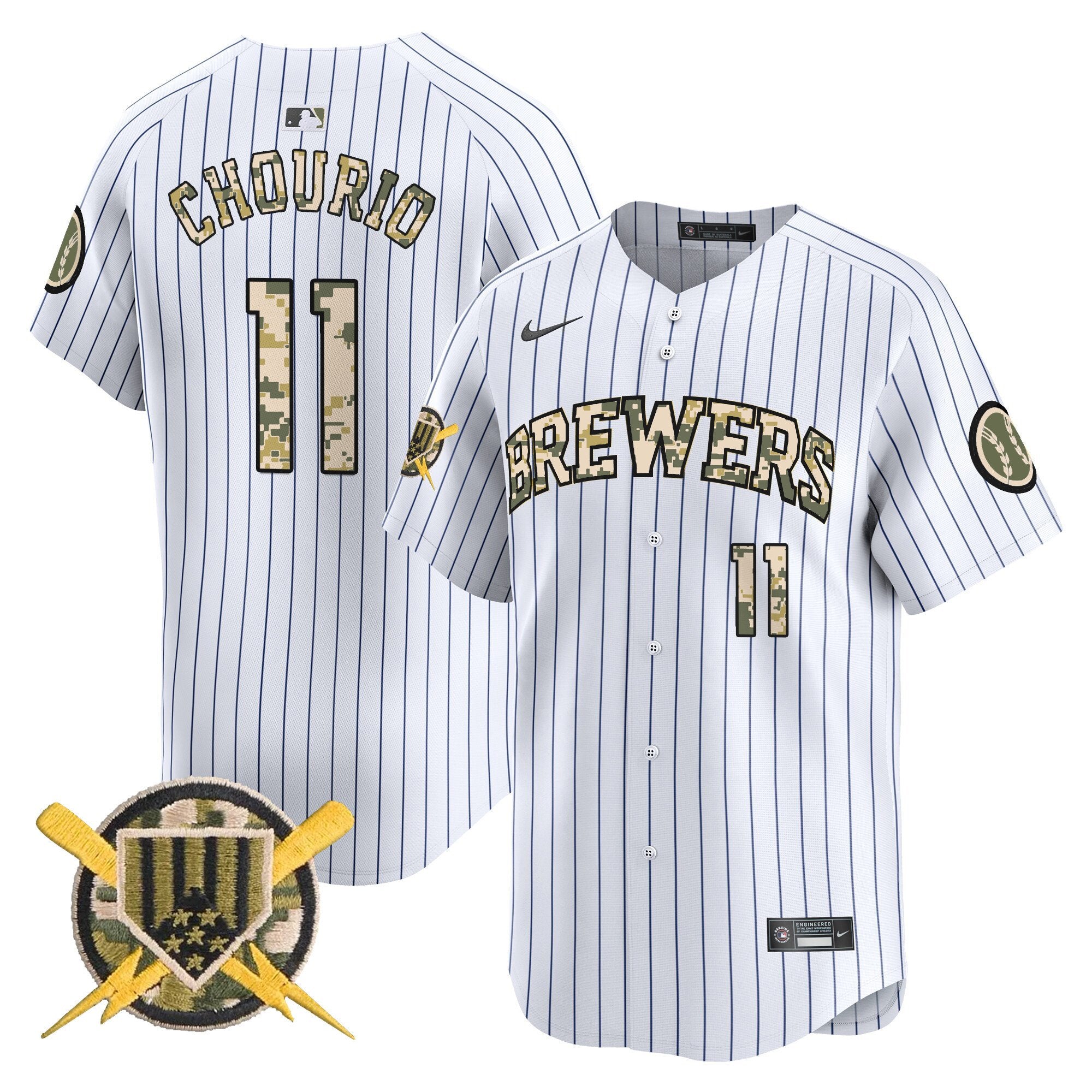 Men's Milwaukee Brewers Armed Forces Day Vapor Premier Limited Jersey - All Stitched - Pinstripe, Jackson Chourio