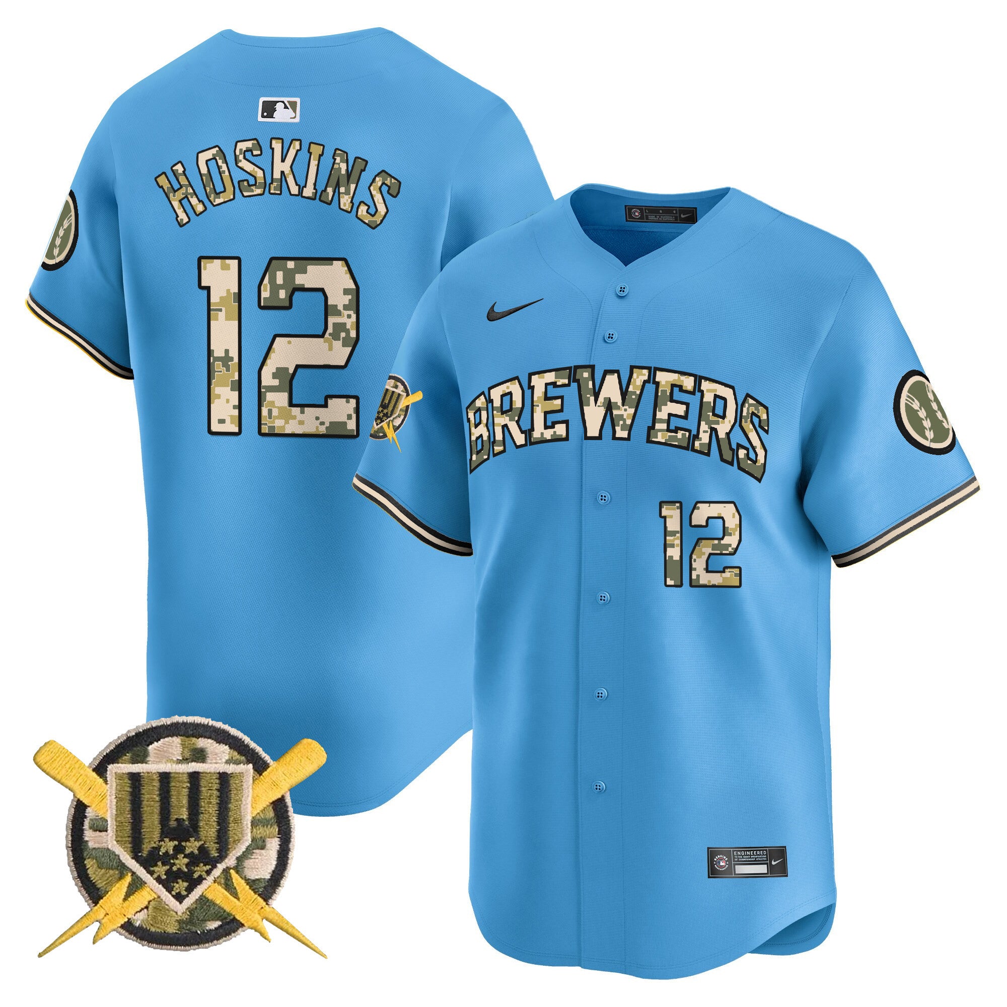 Men's Milwaukee Brewers Armed Forces Day Vapor Premier Limited Jersey - All Stitched - Blue, Rhys Hoskins