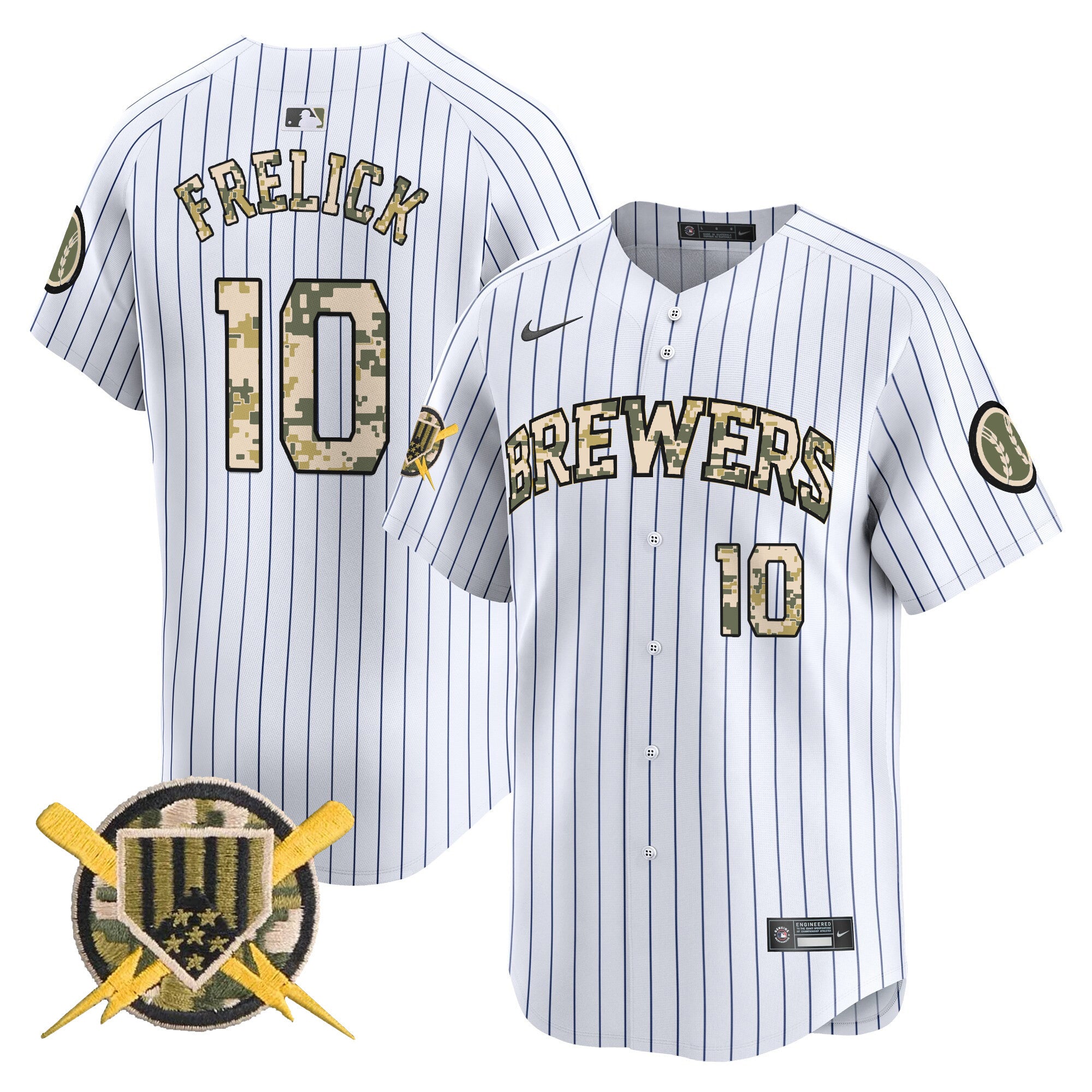 Men's Milwaukee Brewers Armed Forces Day Vapor Premier Limited Jersey - All Stitched - Pinstripe, Sal Frelick
