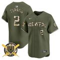 Men's Milwaukee Brewers Armed Forces Day Vapor Premier Limited Jersey - All Stitched - Green, Brice Turang