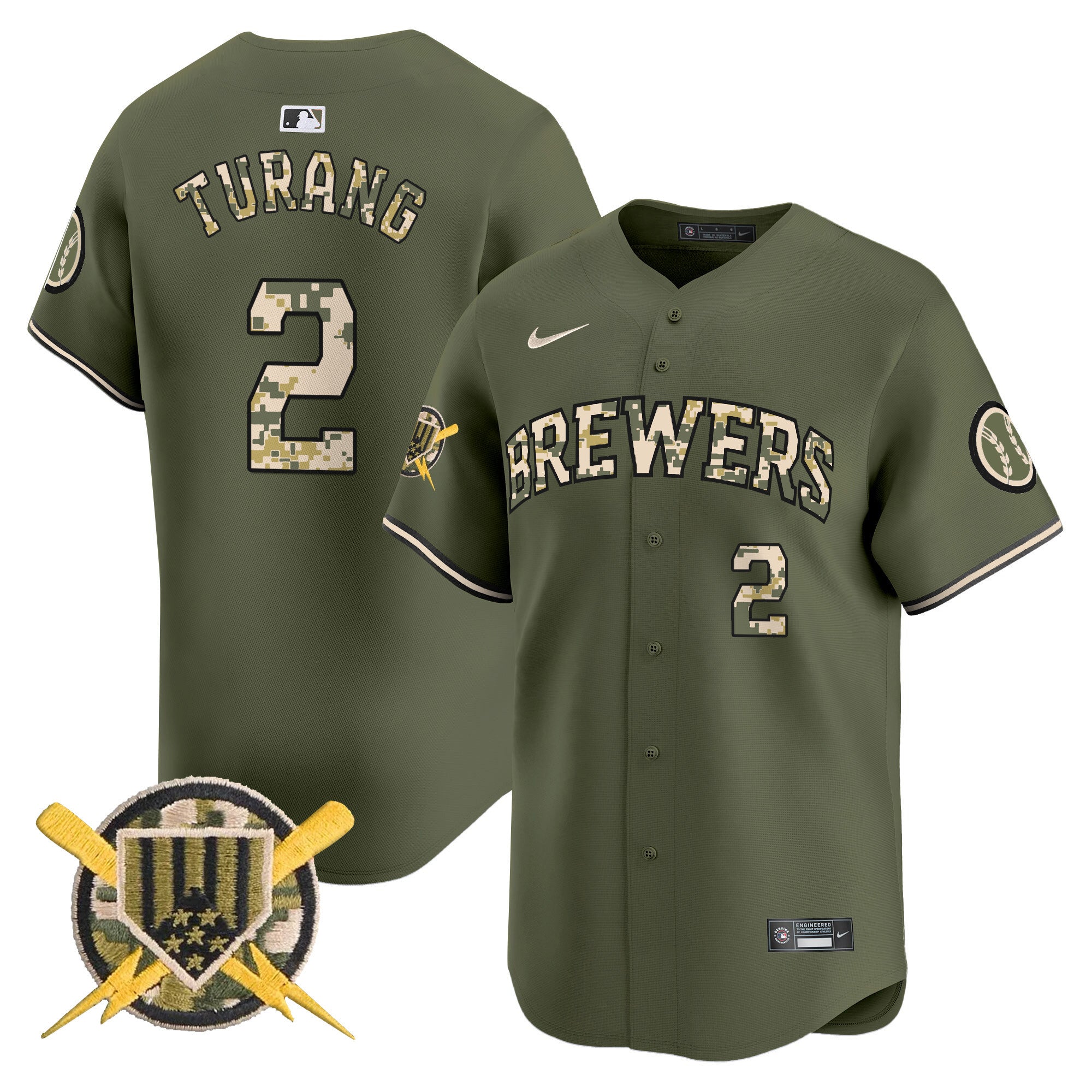 Men's Milwaukee Brewers Armed Forces Day Vapor Premier Limited Jersey - All Stitched - Green, Brice Turang