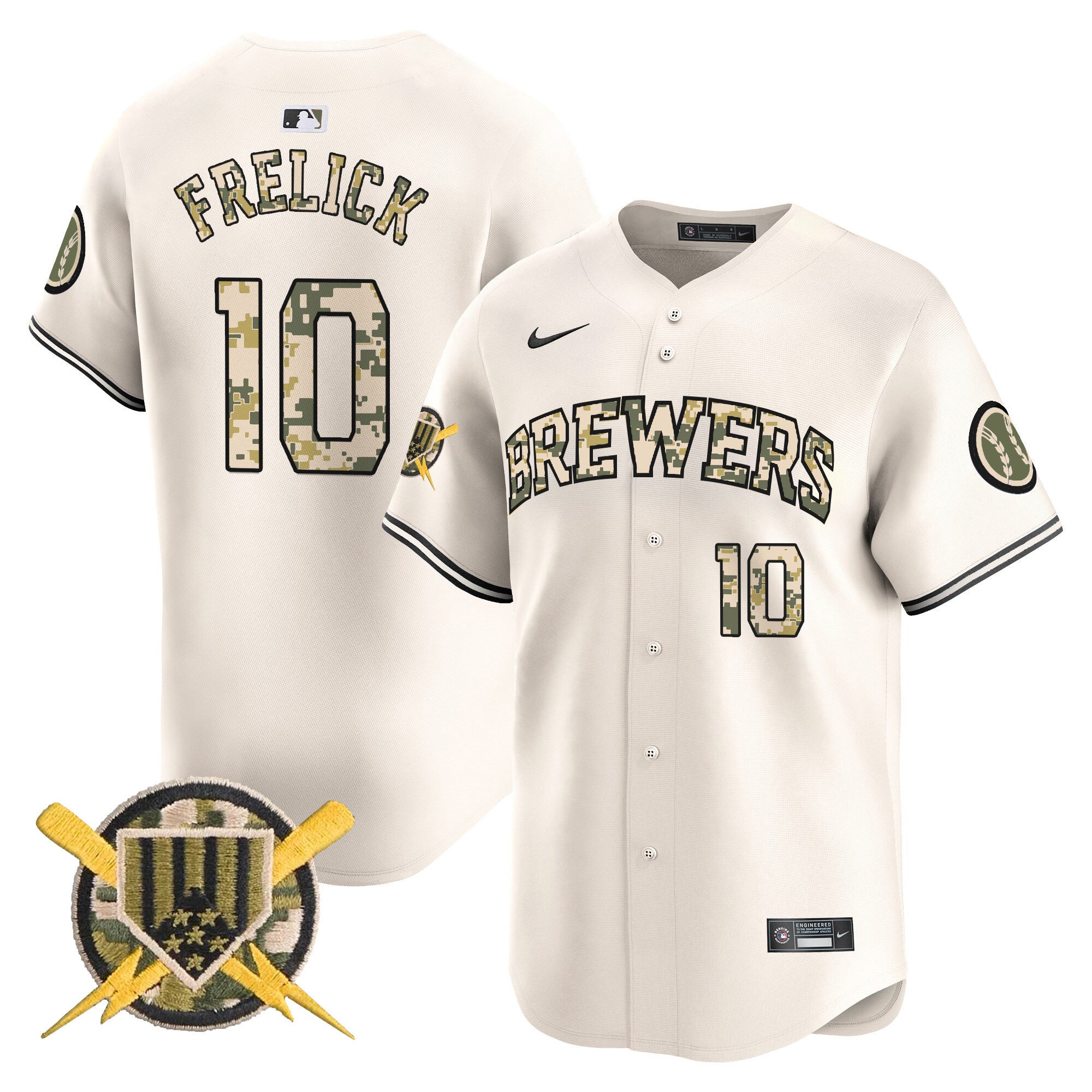 Men's Milwaukee Brewers Armed Forces Day Vapor Premier Limited Jersey - All Stitched - Cream, Sal Frelick