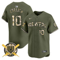Men's Milwaukee Brewers Armed Forces Day Vapor Premier Limited Jersey - All Stitched - Green, Sal Frelick