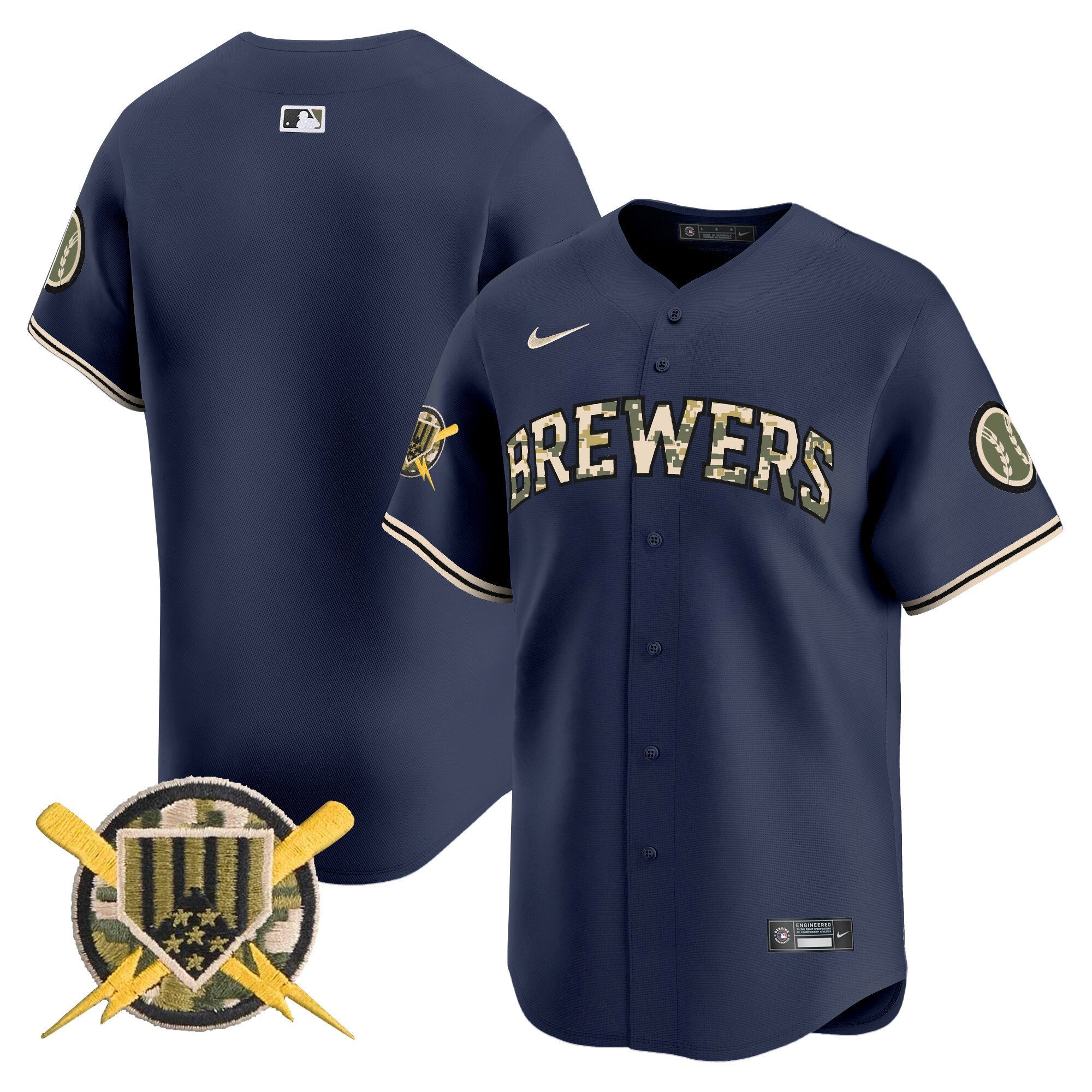 Men's Milwaukee Brewers Armed Forces Day Vapor Premier Limited Jersey - All Stitched - Navy, Team