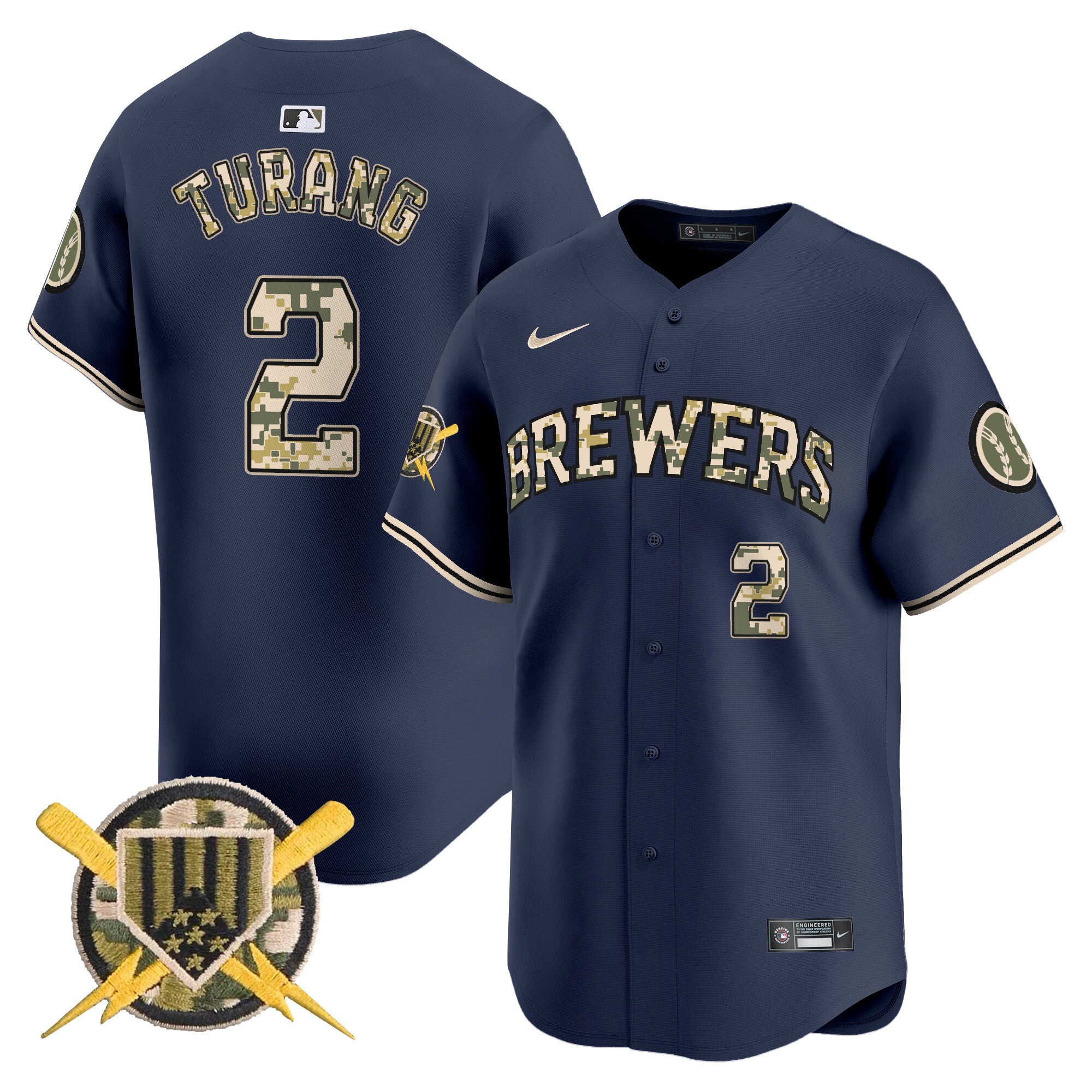Men's Milwaukee Brewers Armed Forces Day Vapor Premier Limited Jersey - All Stitched - Navy, Brice Turang