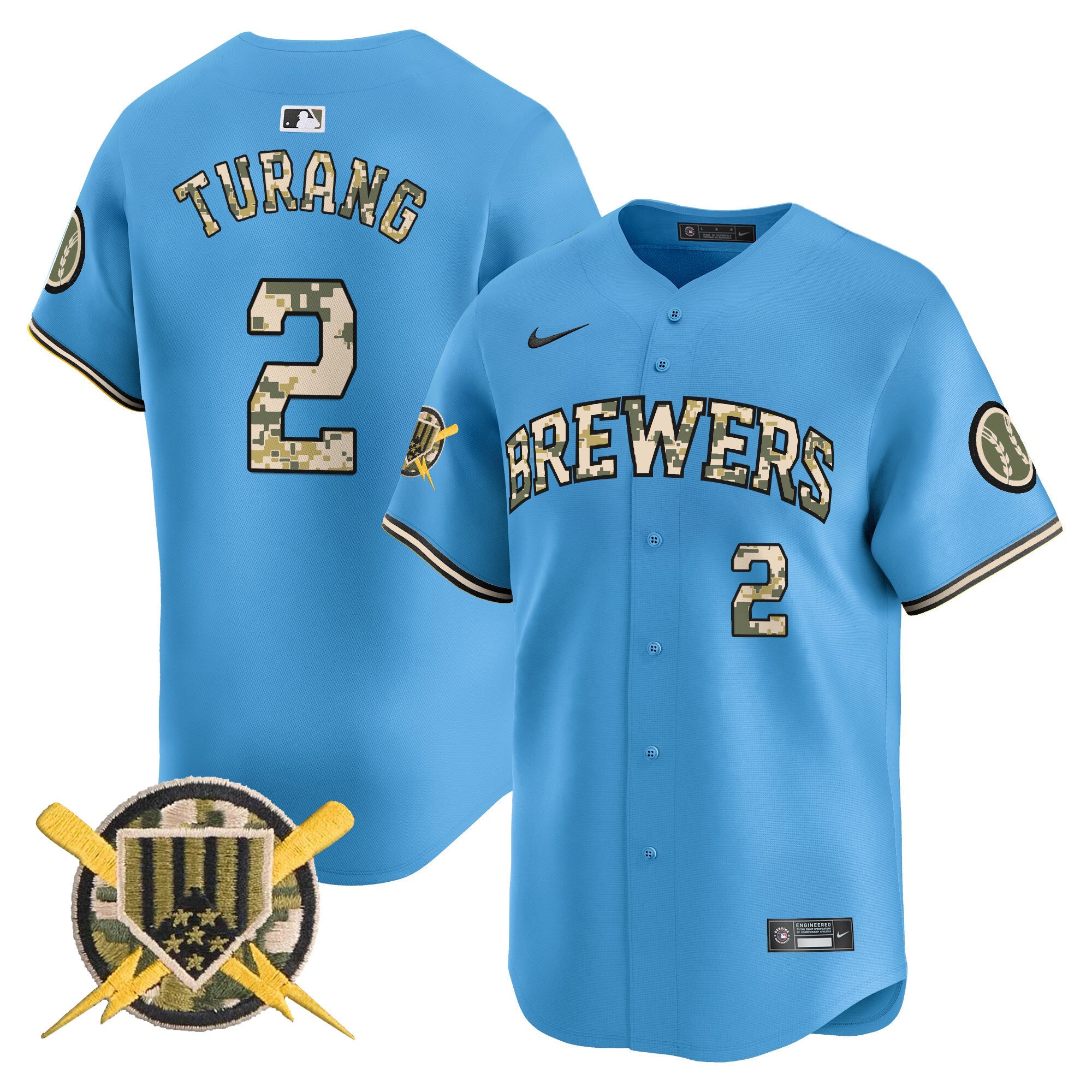 Men's Milwaukee Brewers Armed Forces Day Vapor Premier Limited Jersey - All Stitched - Blue, Brice Turang