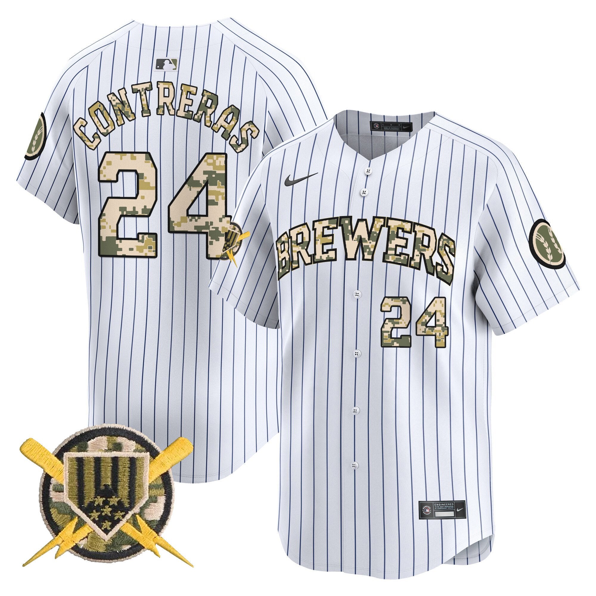 Men's Milwaukee Brewers Armed Forces Day Vapor Premier Limited Jersey - All Stitched - Pinstripe, William Contreras