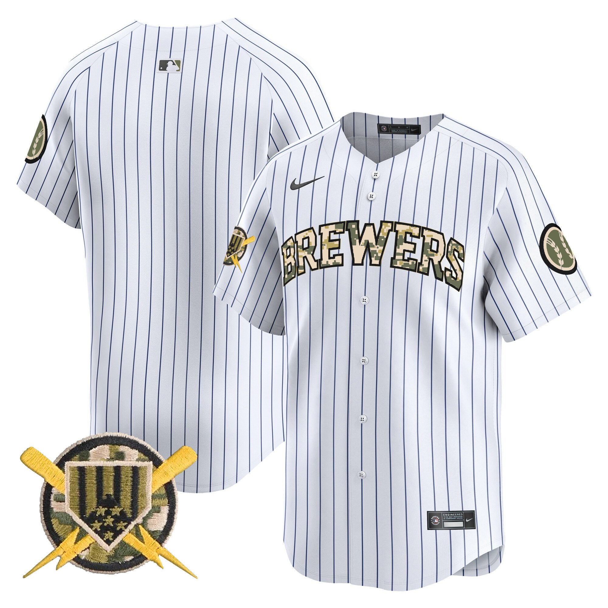 Men's Milwaukee Brewers Armed Forces Day Vapor Premier Limited Jersey - All Stitched - Pinstripe, Team