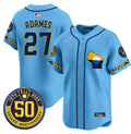 Men's Milwaukee Brewers Golden 50th Anniversary Patch Vapor Premier Limited Jersey - All Stitched - Blue, Willy Adames