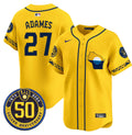 Men's Milwaukee Brewers Golden 50th Anniversary Patch Vapor Premier Limited Jersey - All Stitched - Gold, Willy Adames