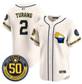 Men's Milwaukee Brewers Golden 50th Anniversary Patch Vapor Premier Limited Jersey - All Stitched - Cream, Brice Turang