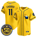 Men's Milwaukee Brewers Golden 50th Anniversary Patch Vapor Premier Limited Jersey - All Stitched - Gold, Jackson Chourio