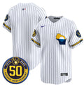 Men's Milwaukee Brewers Golden 50th Anniversary Patch Vapor Premier Limited Jersey - All Stitched - Pinstripe, Team