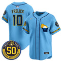 Men's Milwaukee Brewers Golden 50th Anniversary Patch Vapor Premier Limited Jersey - All Stitched - Blue, Sal Frelick
