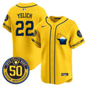 Men's Milwaukee Brewers Golden 50th Anniversary Patch Vapor Premier Limited Jersey - All Stitched - Gold, Christian Yelich
