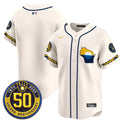 Men's Milwaukee Brewers Golden 50th Anniversary Patch Vapor Premier Limited Jersey - All Stitched - Cream, Team