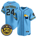 Men's Milwaukee Brewers Golden 50th Anniversary Patch Vapor Premier Limited Jersey - All Stitched - Blue, William Contreras