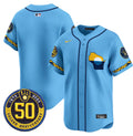 Men's Milwaukee Brewers Golden 50th Anniversary Patch Vapor Premier Limited Jersey - All Stitched - Blue, Team