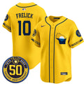 Men's Milwaukee Brewers Golden 50th Anniversary Patch Vapor Premier Limited Jersey - All Stitched - Gold, Sal Frelick