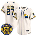 Men's Milwaukee Brewers Golden 50th Anniversary Patch Vapor Premier Limited Jersey - All Stitched - Cream, Willy Adames