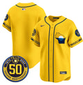 Men's Milwaukee Brewers Golden 50th Anniversary Patch Vapor Premier Limited Jersey - All Stitched - Gold, Team