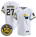 Men's Milwaukee Brewers Golden 50th Anniversary Patch Vapor Premier Limited Jersey - All Stitched - Pinstripe, Willy Adames