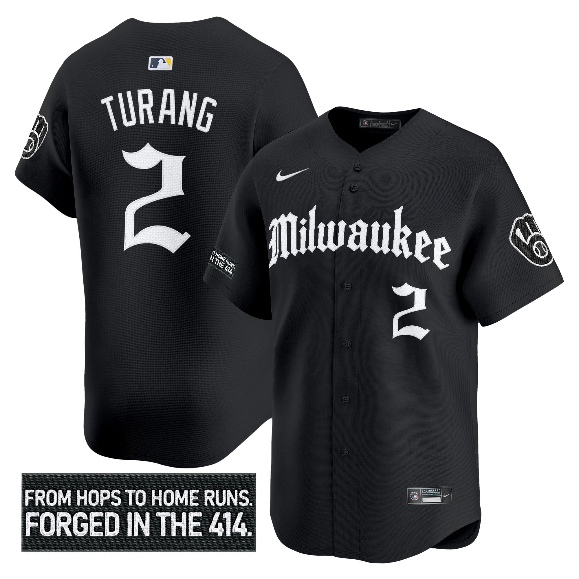Men's Milwaukee Brewers 'Gothic 414 Shadows Edition' Vapor Premier Limited Jersey - All Stitched - Black, Brice Turang