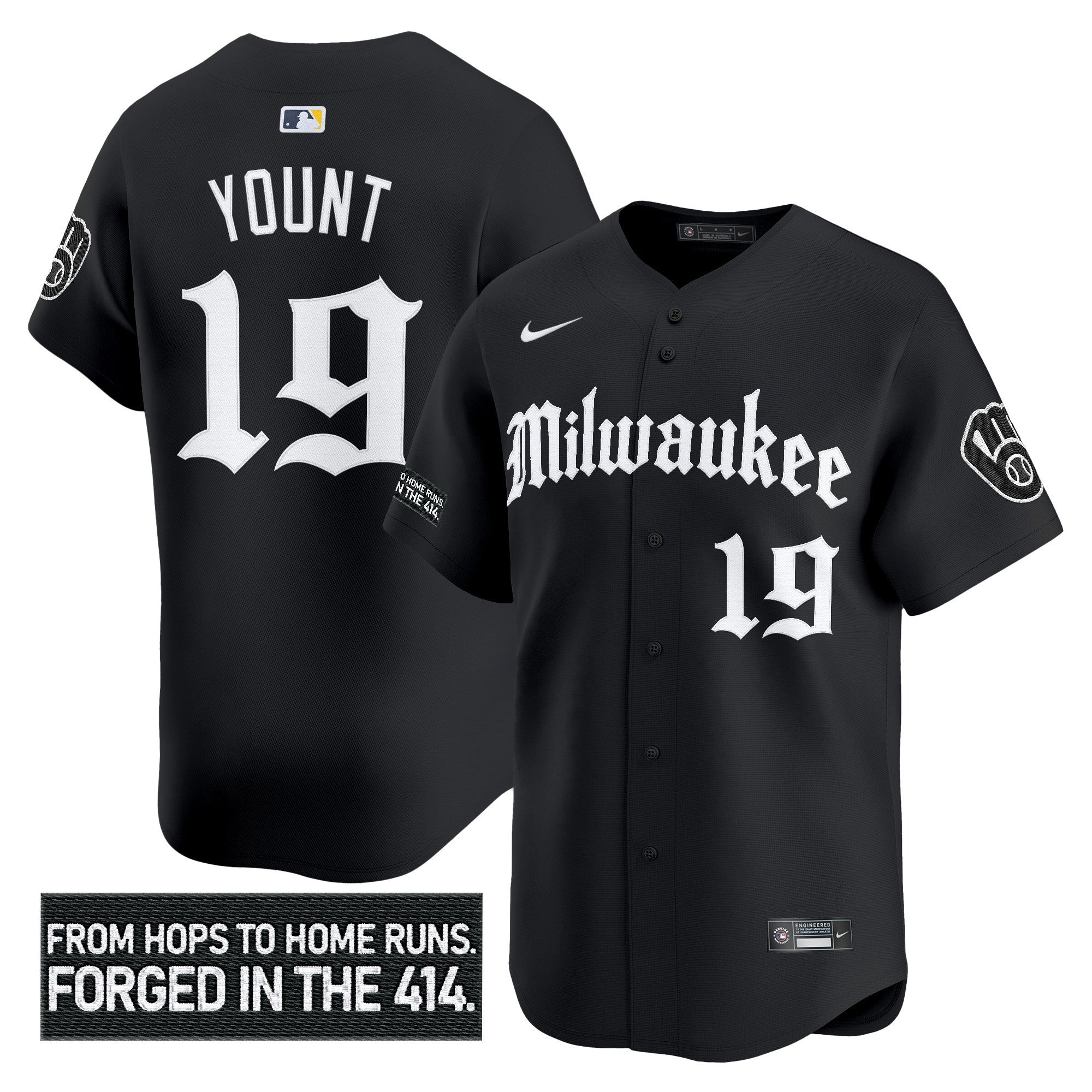 Men's Milwaukee Brewers 'Gothic 414 Shadows Edition' Vapor Premier Limited Jersey - All Stitched - Black, Robin Yount