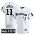 Men's Milwaukee Brewers 'Gothic 414 Shadows Edition' Vapor Premier Limited Jersey - All Stitched - White, Jackson Chourio