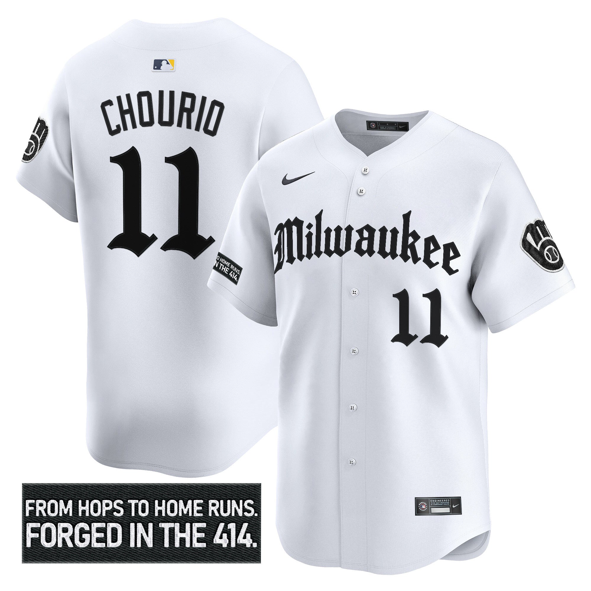 Men's Milwaukee Brewers 'Gothic 414 Shadows Edition' Vapor Premier Limited Jersey - All Stitched - White, Jackson Chourio