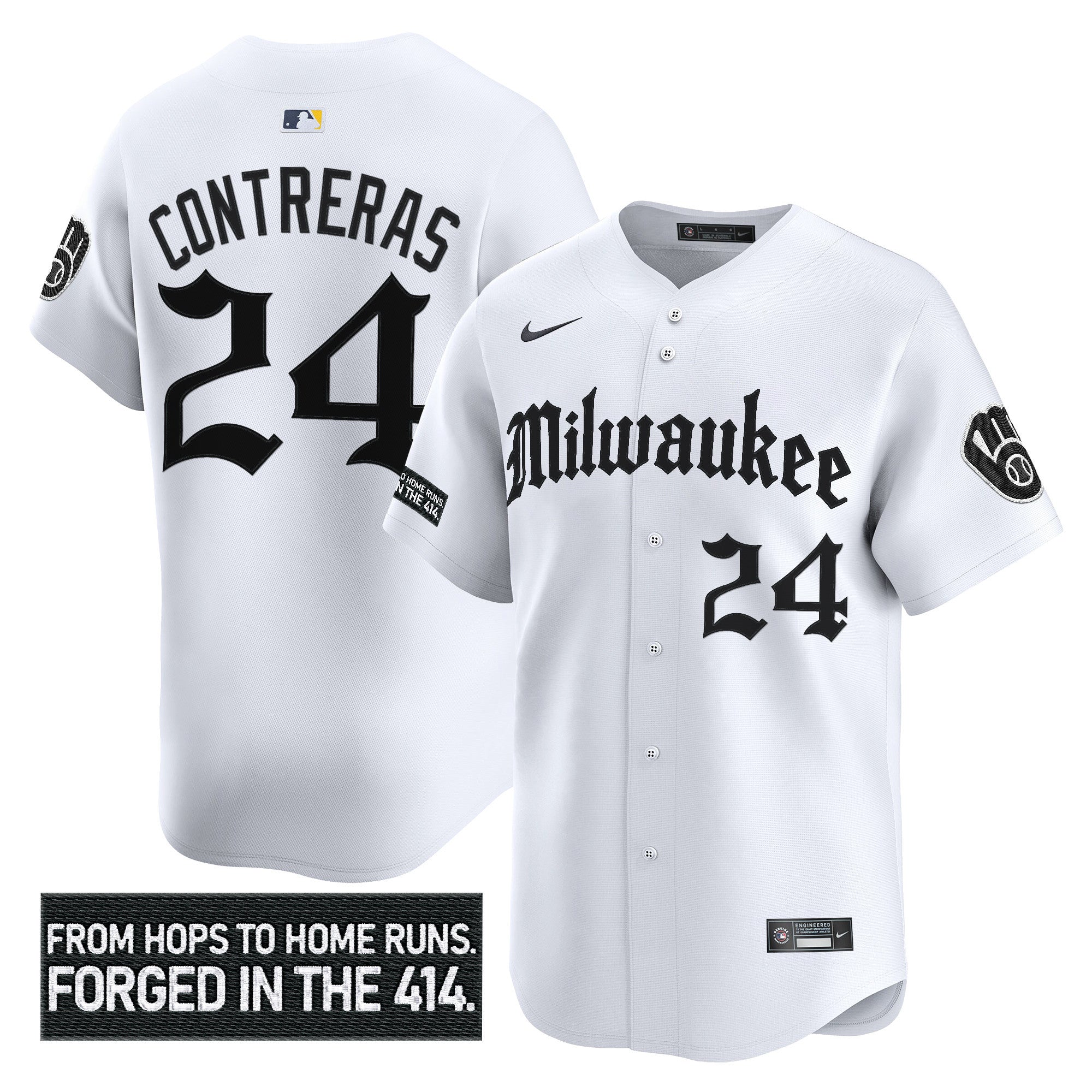 Men's Milwaukee Brewers 'Gothic 414 Shadows Edition' Vapor Premier Limited Jersey - All Stitched - White, William Contreras