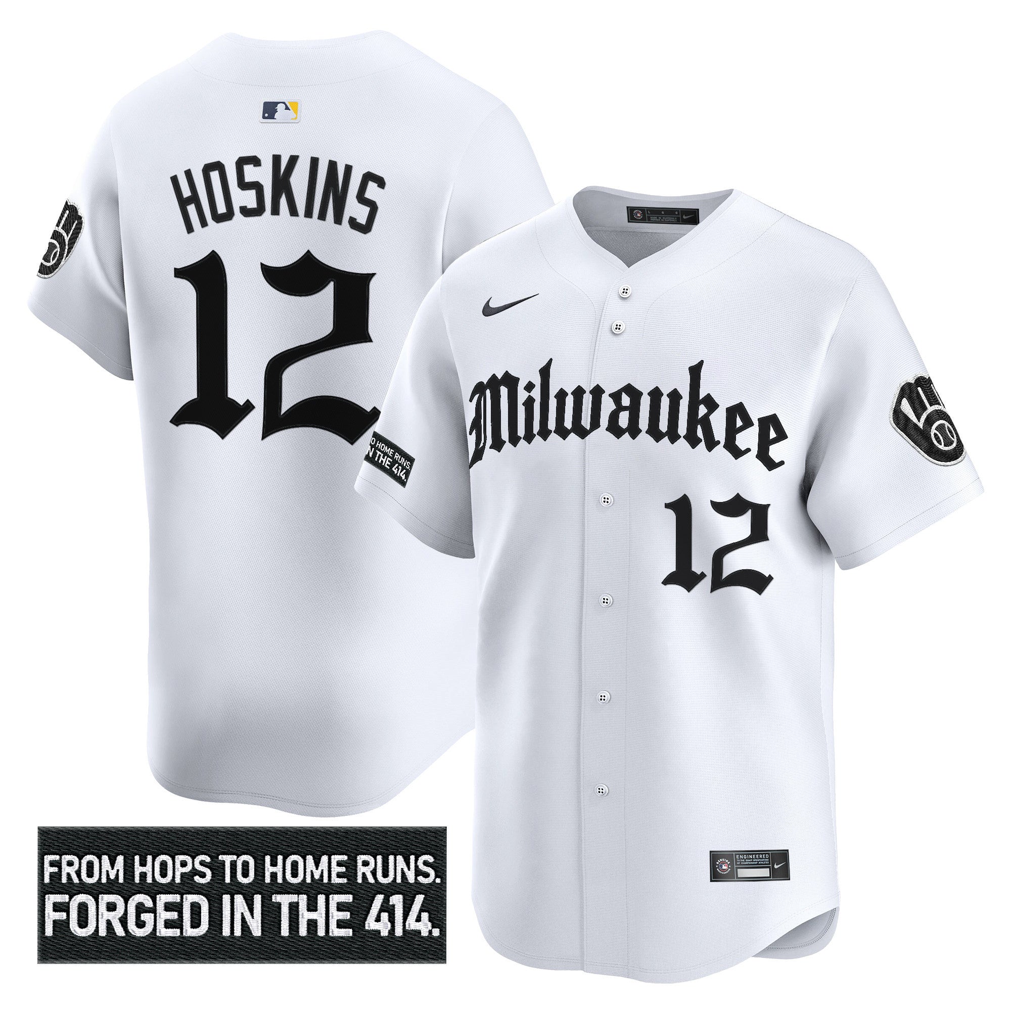 Men's Milwaukee Brewers 'Gothic 414 Shadows Edition' Vapor Premier Limited Jersey - All Stitched - White, Rhys Hoskins