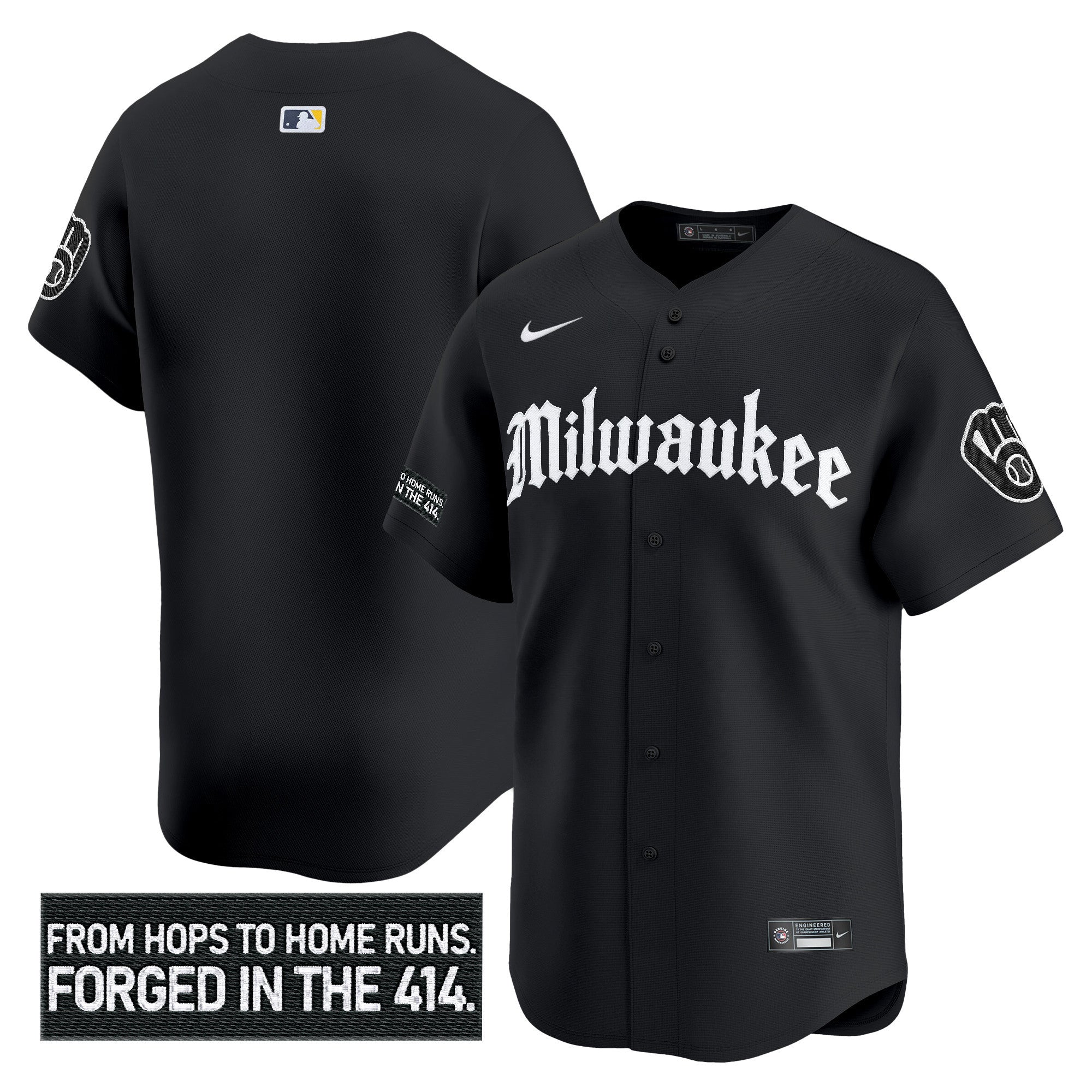 Men's Milwaukee Brewers 'Gothic 414 Shadows Edition' Vapor Premier Limited Jersey - All Stitched - Black, Team