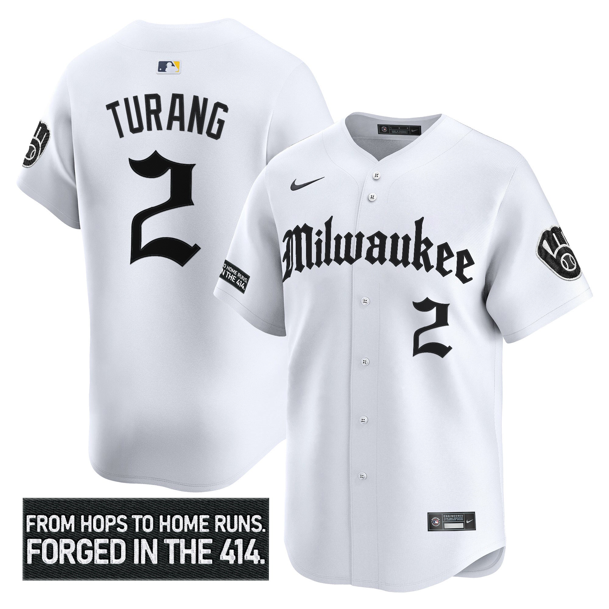 Men's Milwaukee Brewers 'Gothic 414 Shadows Edition' Vapor Premier Limited Jersey - All Stitched - White, Brice Turang