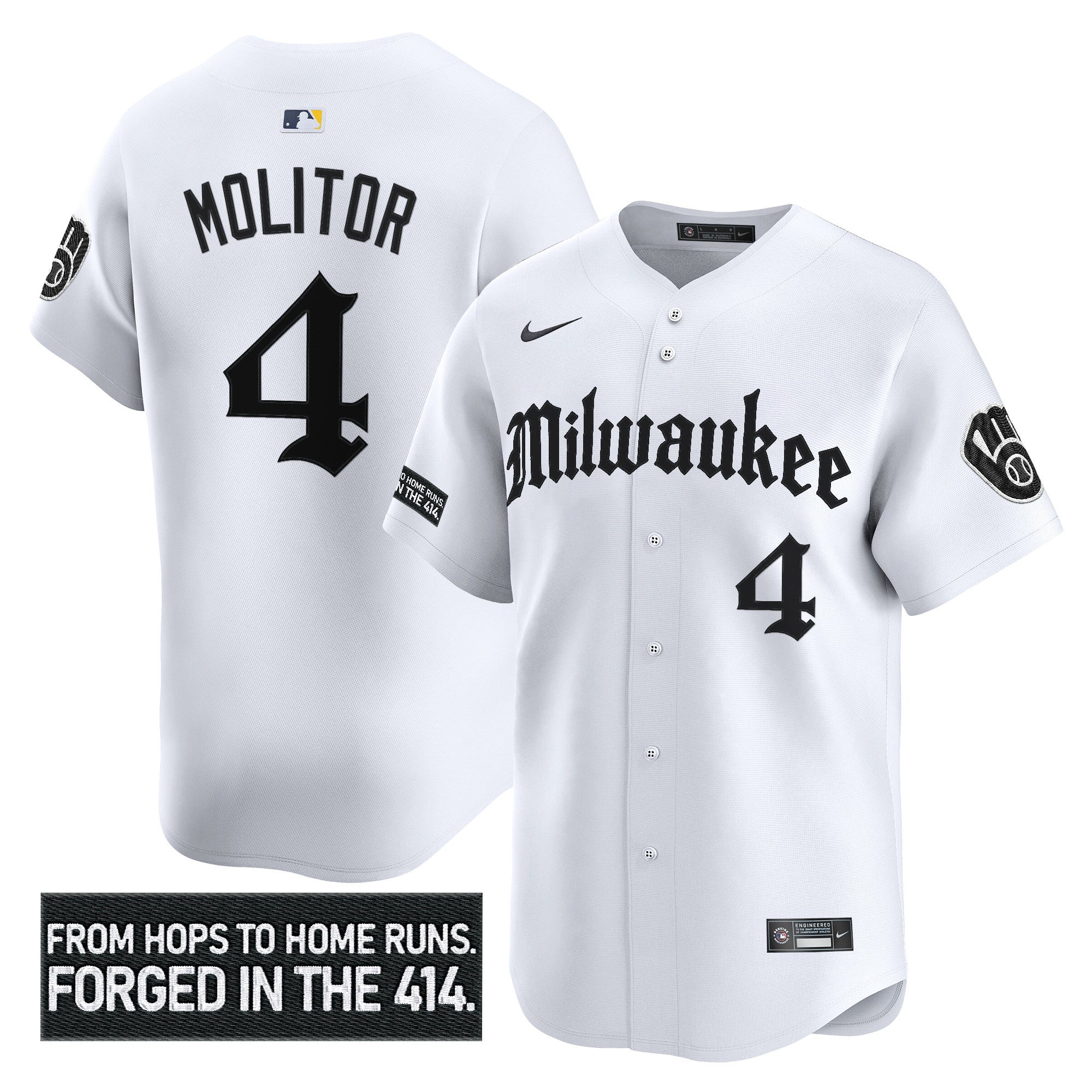 Men's Milwaukee Brewers 'Gothic 414 Shadows Edition' Vapor Premier Limited Jersey - All Stitched - White, Paul Molitor