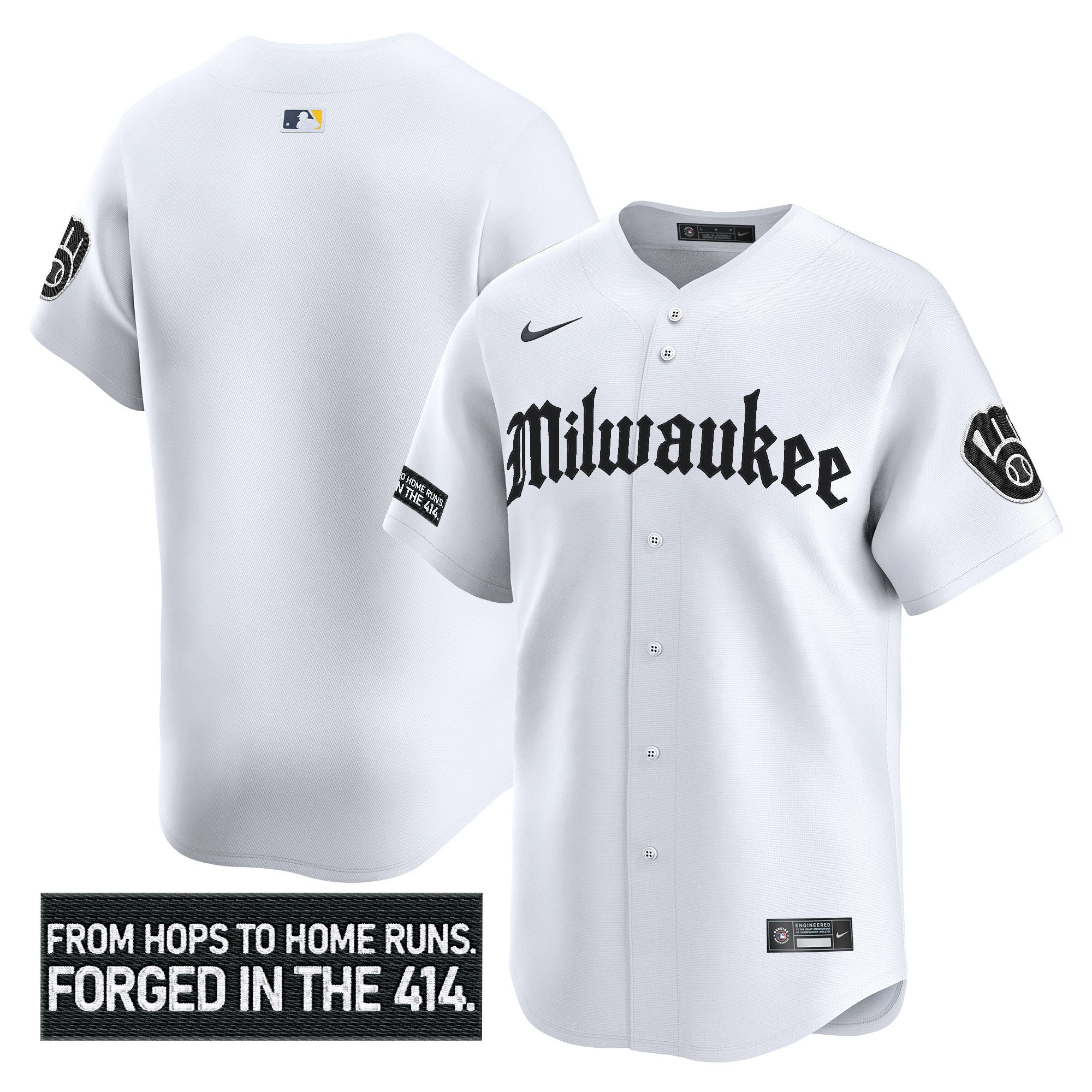 Men's Milwaukee Brewers 'Gothic 414 Shadows Edition' Vapor Premier Limited Jersey - All Stitched - White, Team