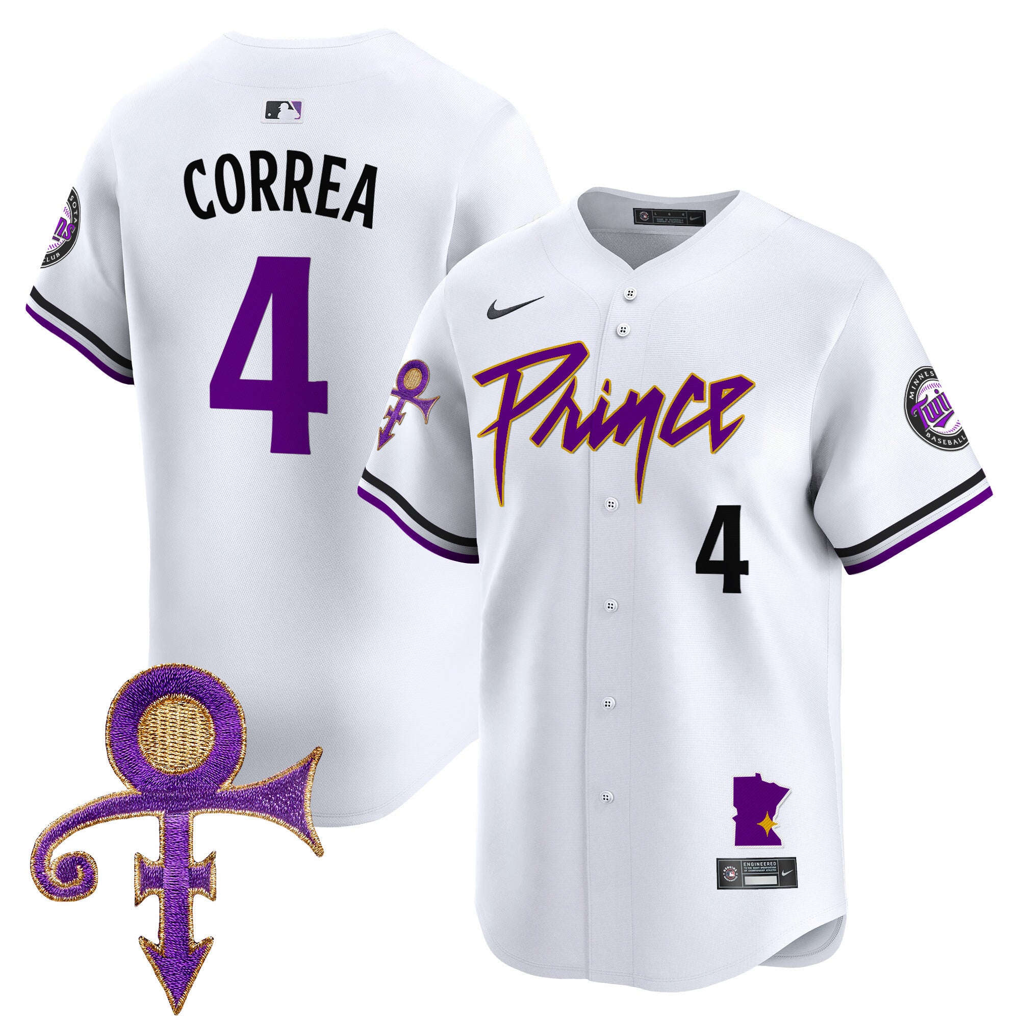 Men's Minnesota Twins Prince Patch Vapor Premier Limited Jersey V2 - All Stitched - White, Carlos Correa