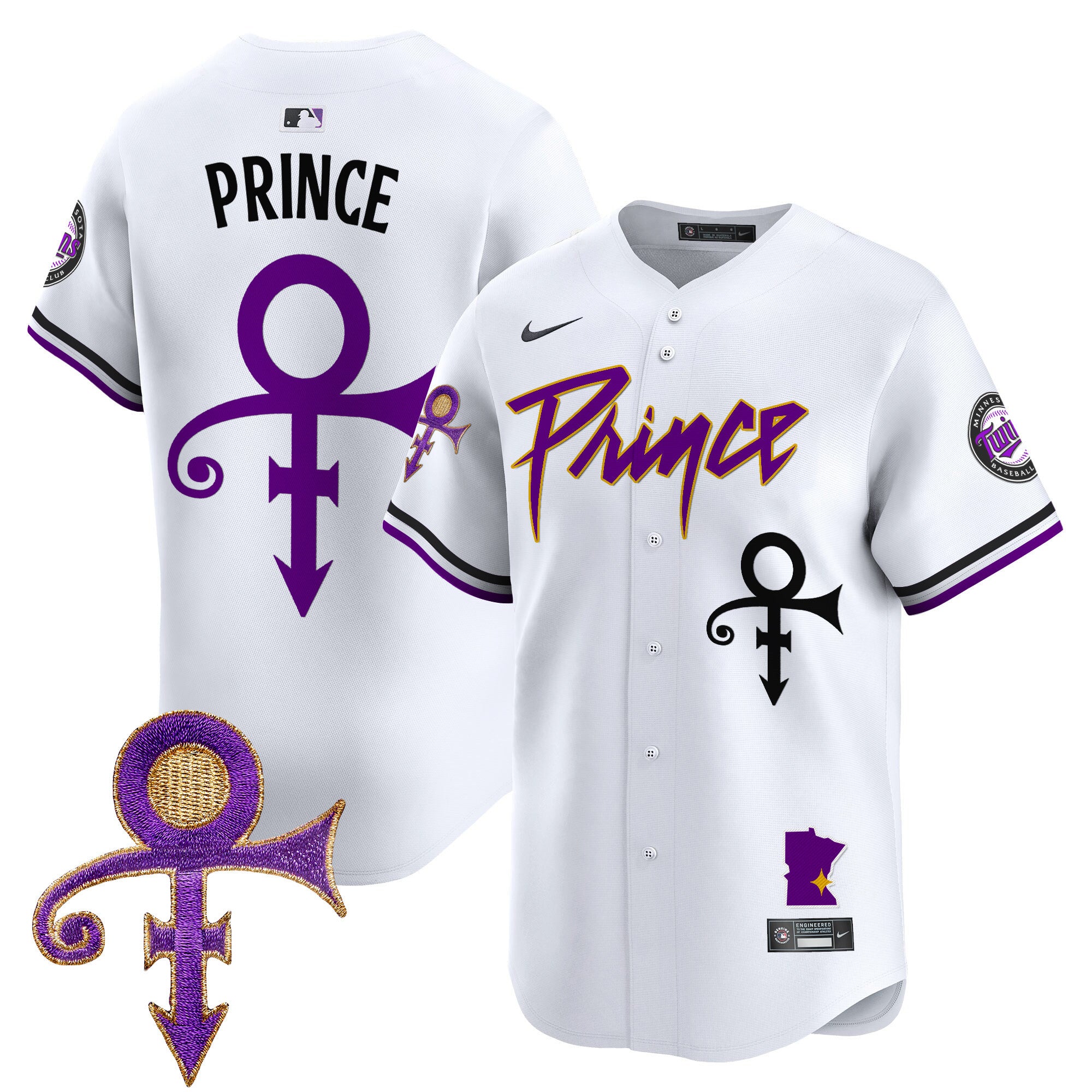 Men's Minnesota Twins Prince Patch Vapor Premier Limited Jersey V2 - All Stitched - White, Prince