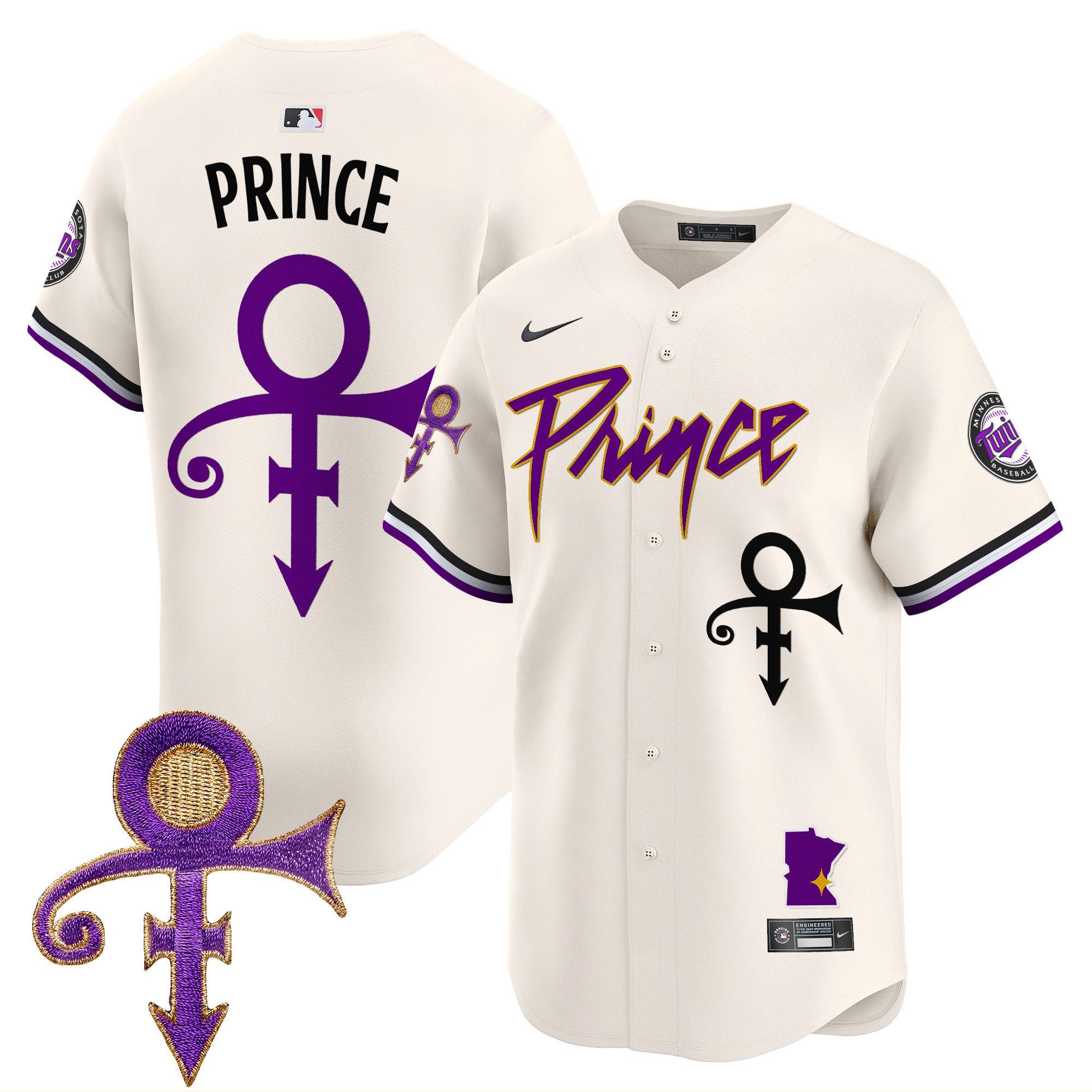 Men's Minnesota Twins Prince Patch Vapor Premier Limited Jersey V2 - All Stitched - Cream, Prince