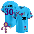 Men's Minnesota Twins Prince Patch Vapor Premier Limited Jersey V2 - All Stitched - Light Blue, Carlos Santana