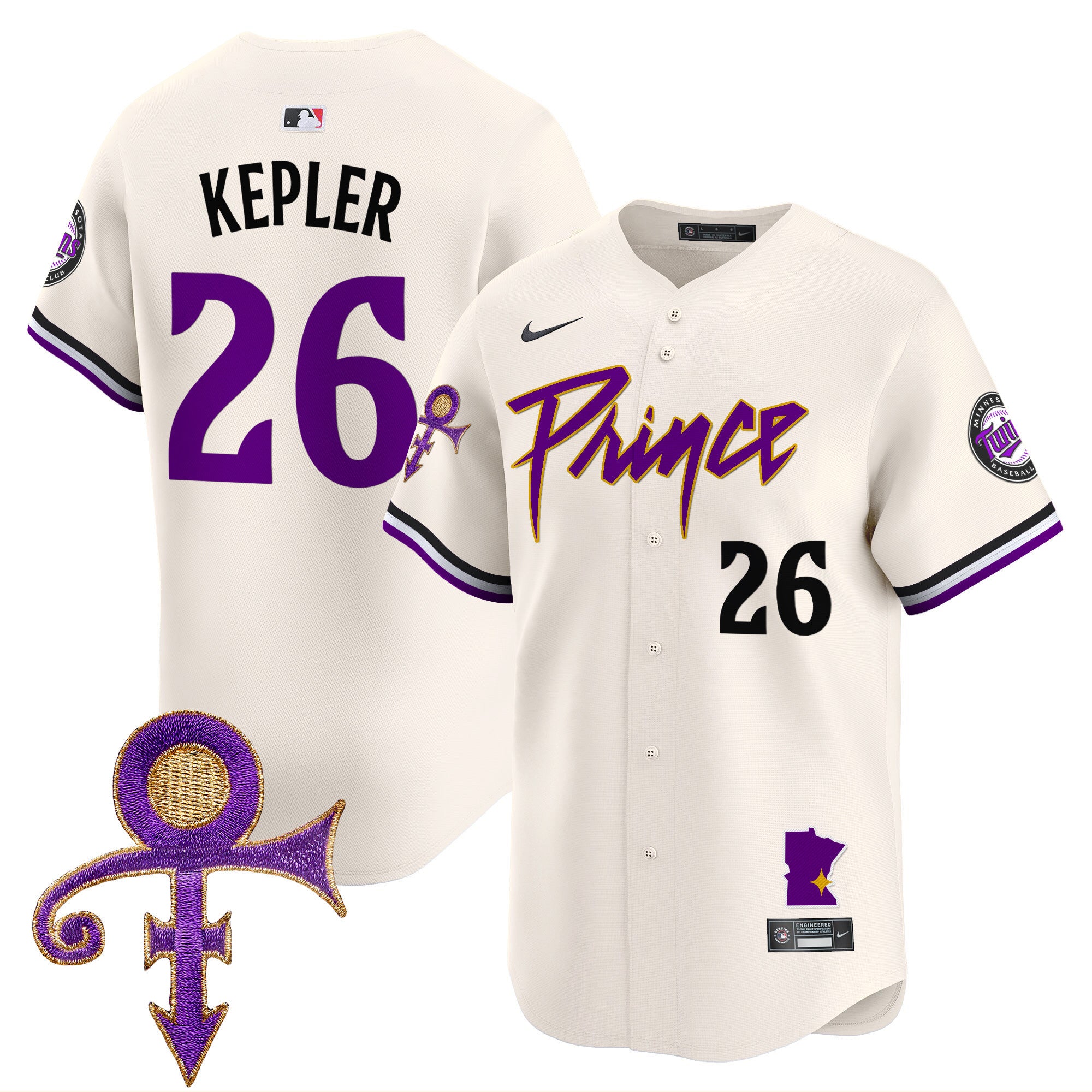 Men's Minnesota Twins Prince Patch Vapor Premier Limited Jersey V2 - All Stitched - Cream, Max Kepler