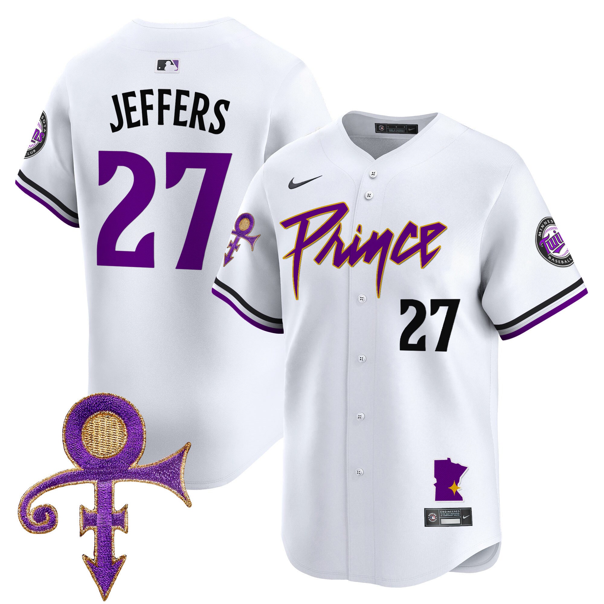 Men's Minnesota Twins Prince Patch Vapor Premier Limited Jersey V2 - All Stitched - White, Ryan Jeffers
