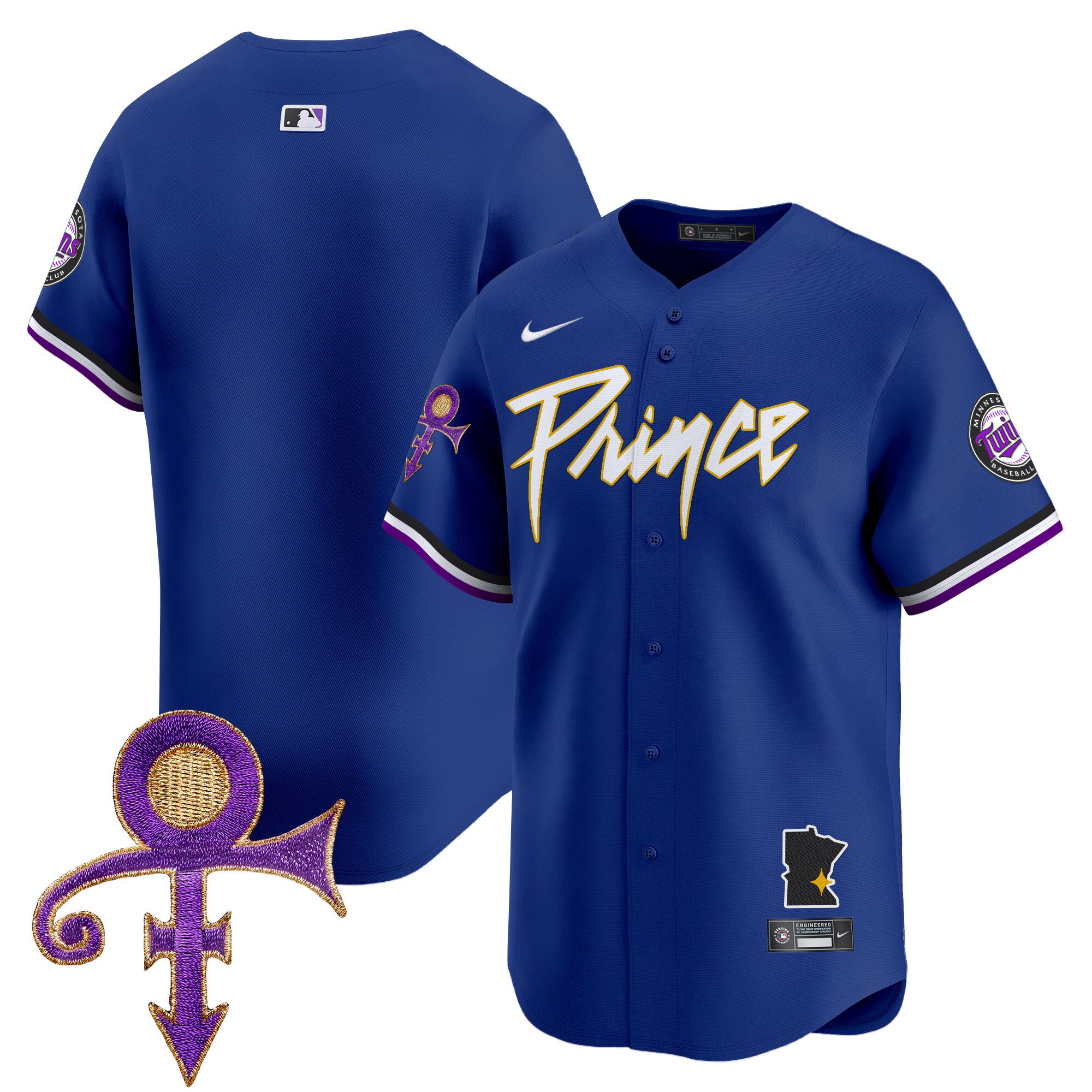 Men's Minnesota Twins Prince Patch Vapor Premier Limited Jersey V2 - All Stitched - Royal, Team