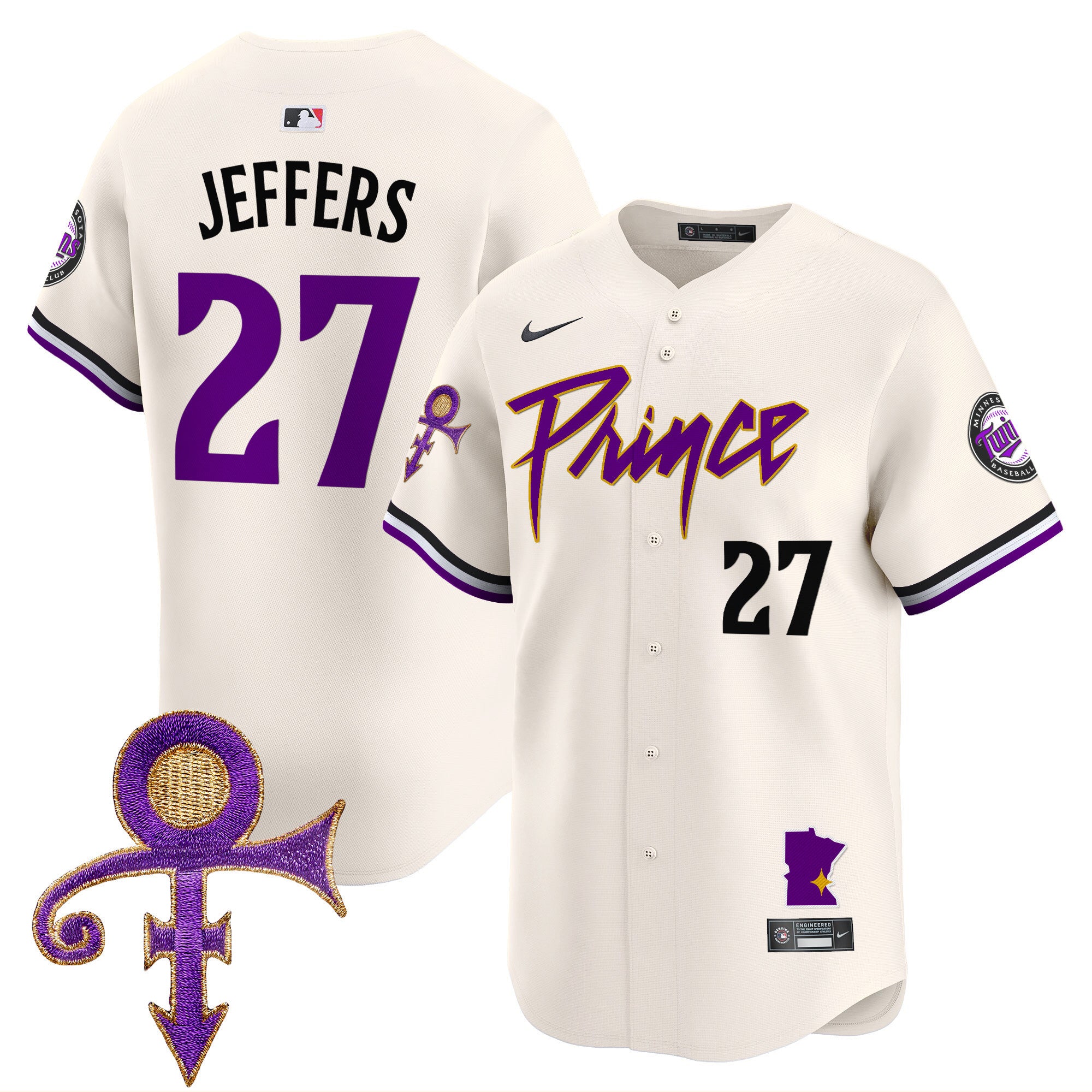 Men's Minnesota Twins Prince Patch Vapor Premier Limited Jersey V2 - All Stitched - Cream, Ryan Jeffers