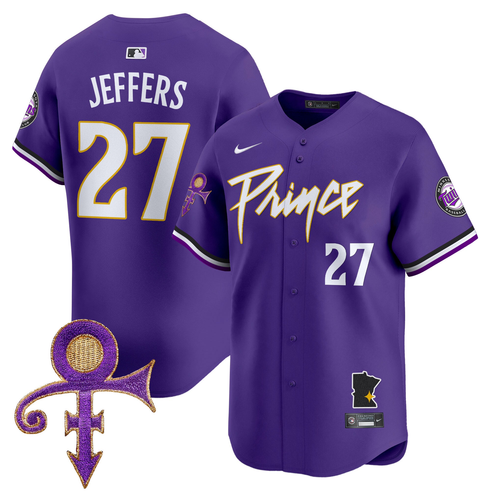 Men's Minnesota Twins Prince Patch Vapor Premier Limited Jersey V2 - All Stitched - Purple, Ryan Jeffers