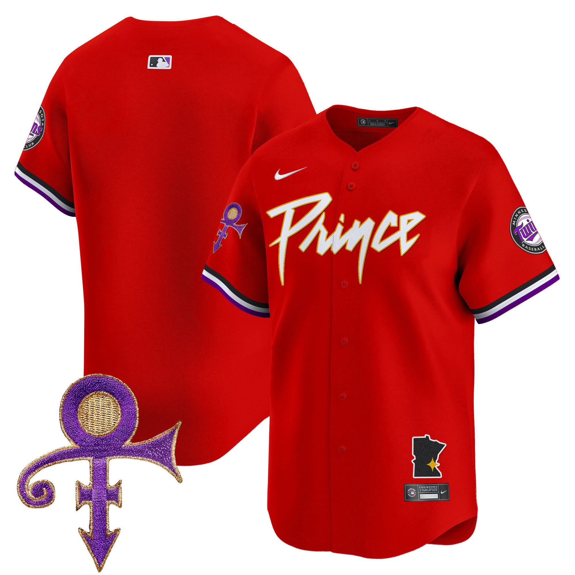 Men's Minnesota Twins Prince Patch Vapor Premier Limited Jersey V2 - All Stitched - Red, Team