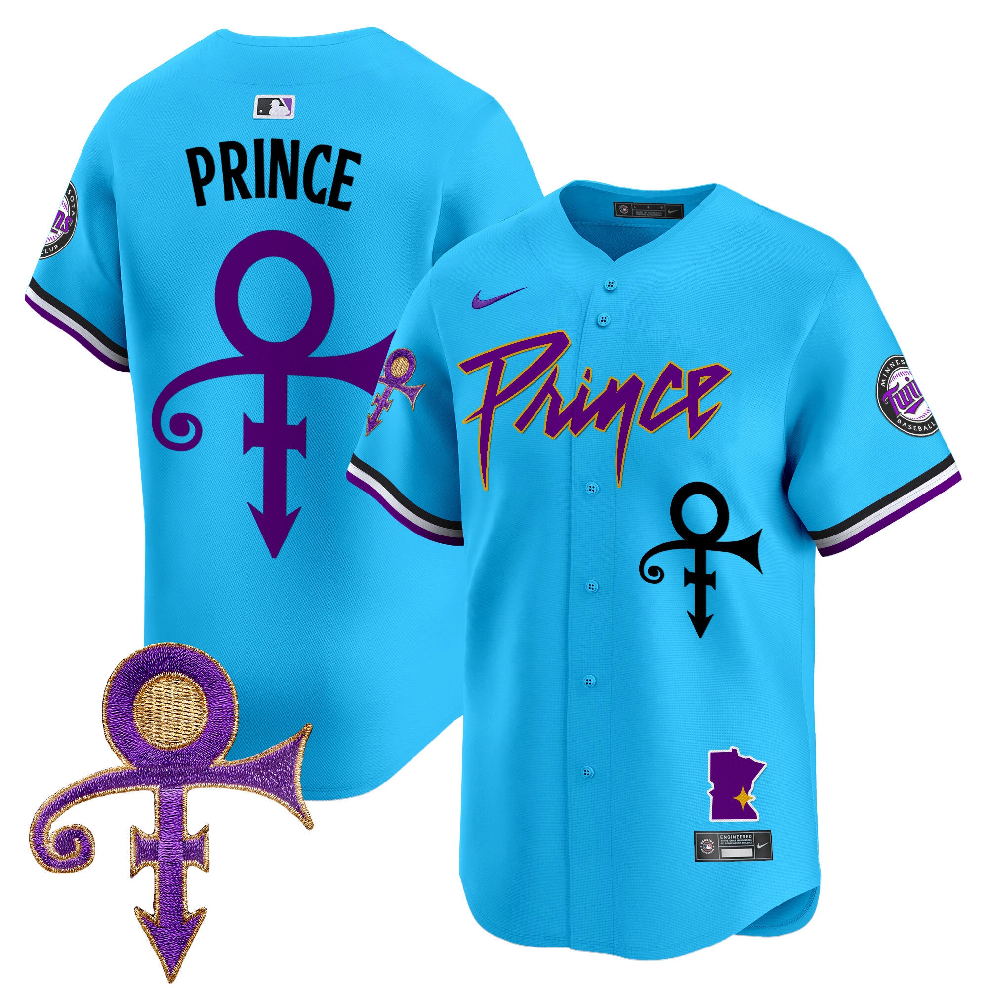 Men's Minnesota Twins Prince Patch Vapor Premier Limited Jersey V2 - All Stitched - Light Blue, Prince