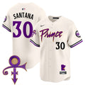 Men's Minnesota Twins Prince Patch Vapor Premier Limited Jersey V2 - All Stitched - Cream, Carlos Santana